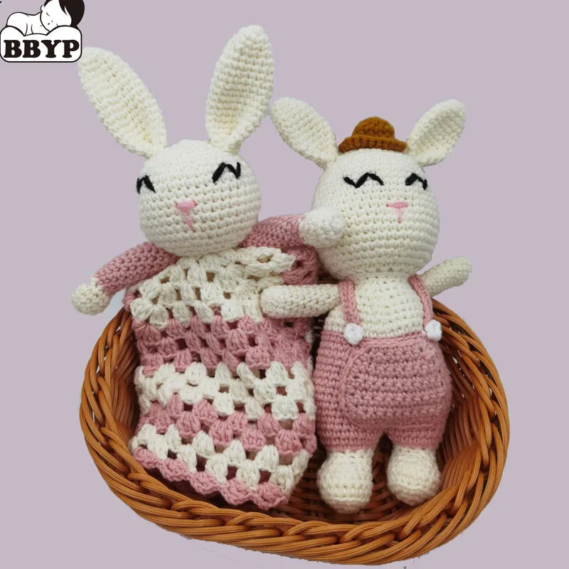 Handmade Crochet Rabbit Wool Doll Animal Stuffed Plush Toys Baby Soothing Baby Sleeping Plush Toy Gifts for Girls Baby Gifts