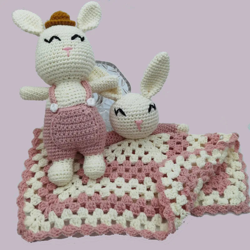Handmade Crochet Rabbit Wool Doll Animal Stuffed Plush Toys Baby Soothing Baby Sleeping Plush Toy Gifts for Girls Baby Gifts