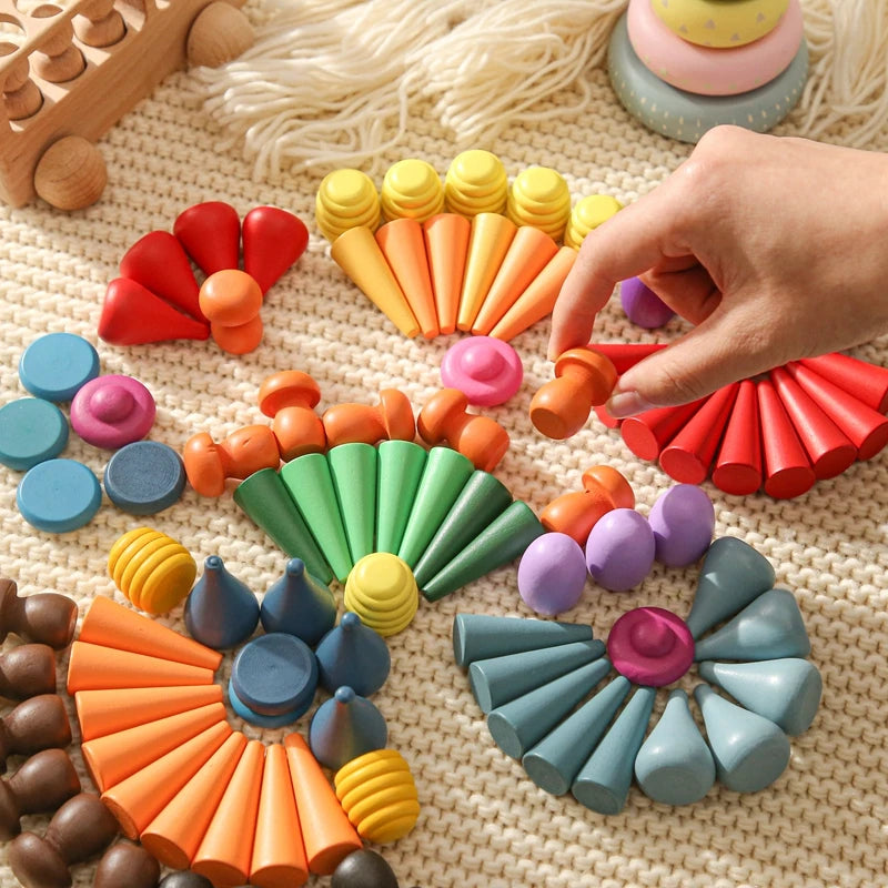 Creative Loose Parts Toys Baby Wooden Constructor Set Nordic Wooden Rainbow Blocks Loose Parts Montessori Educational Toys Gifts