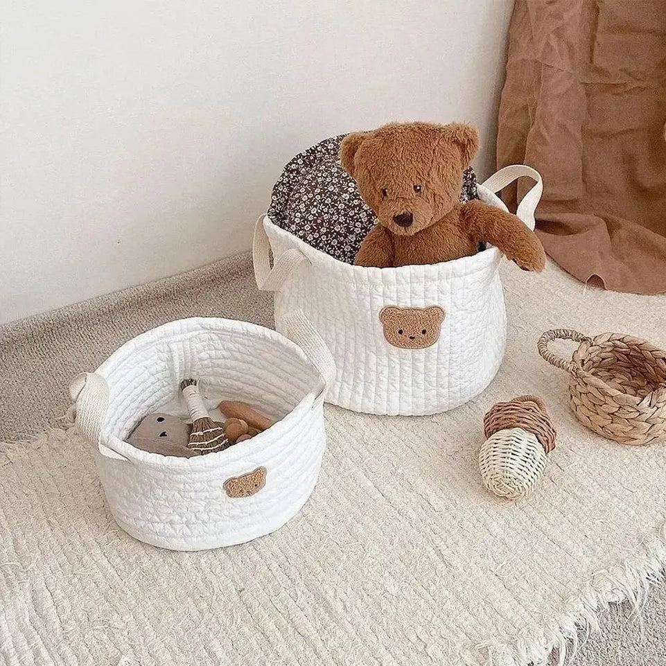 Embroidered Cute Bear Storage Basket Baby Toys Storage Basket Personalized Baby Diaper Sorting Basket Baby Shower Gifts