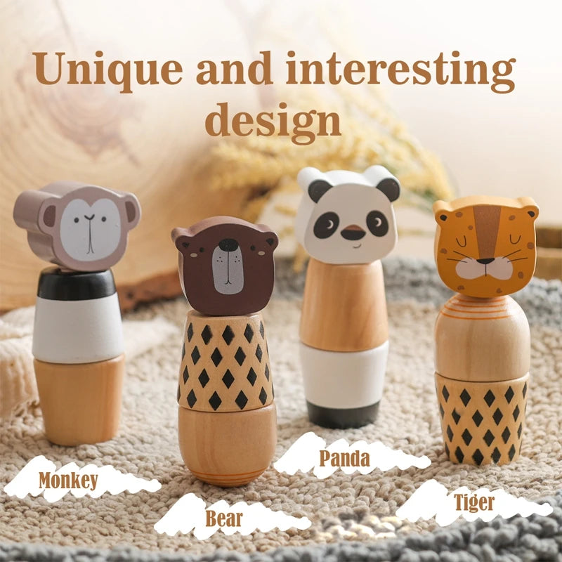 Baby Wooden Blocks Montessori Wooden Toys Board Games Education Baby Toy 0-12 Months Screw Knob Toy Cartoon Wooden Toys for Baby