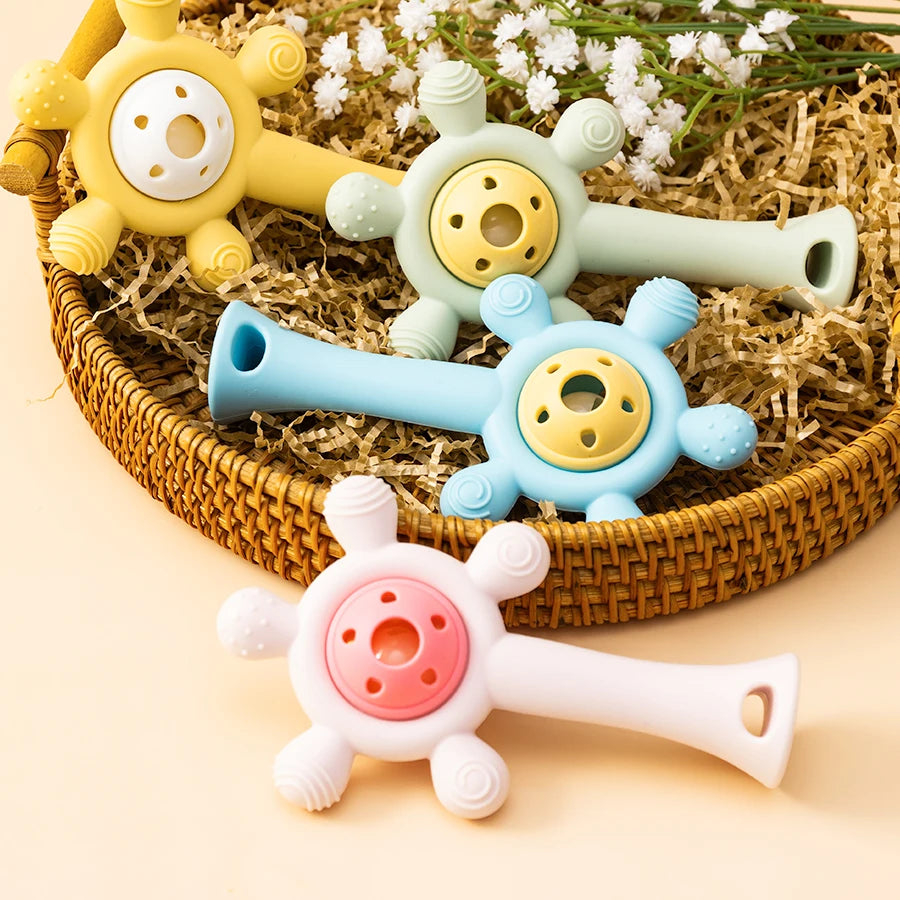 1PC Silicone Baby Teether Toys Cute Cartoon Baby Toys Sky Wheel Shape Rattle Toys For Kids Soft Teether Baby Accessories