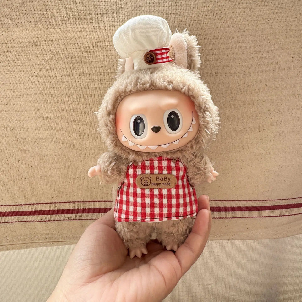 New cute 17cm Labubu Mini Doll Clothing Accessories Korean Kpop Exo Labubu Idol Chef Hat Apron Set Macaron Doll Clothing Gift