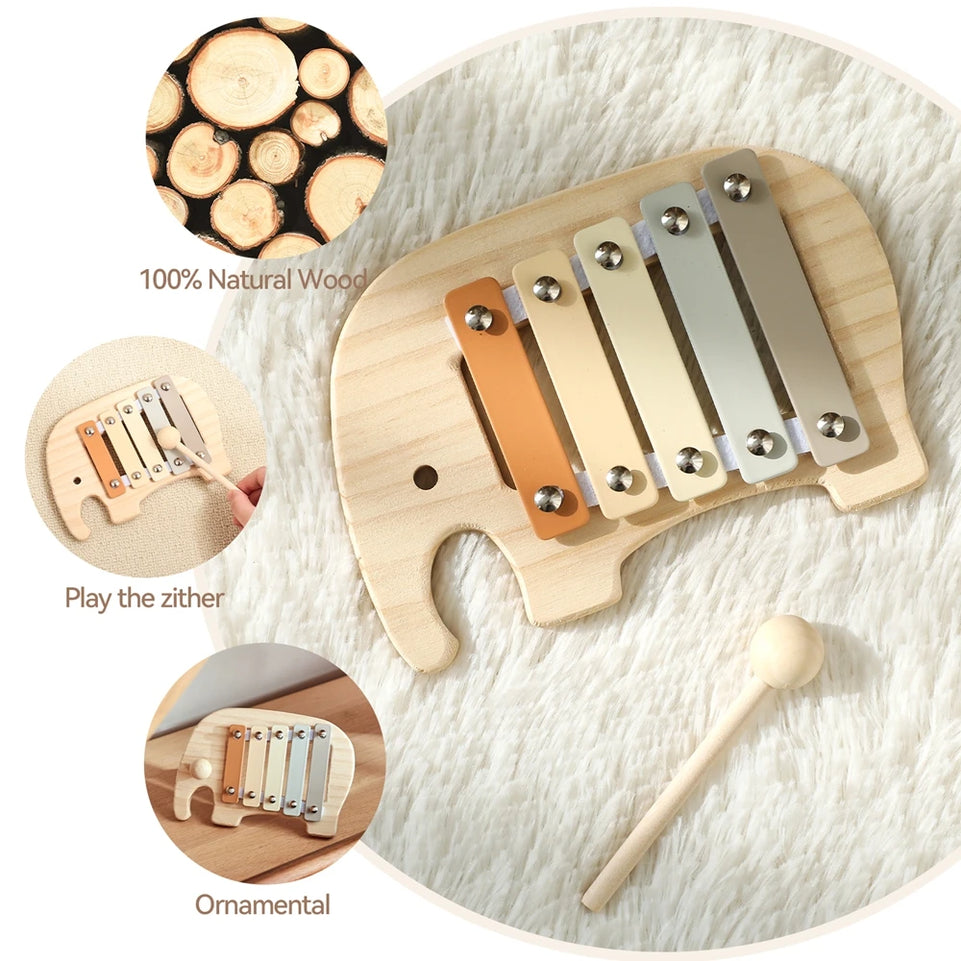 1pc Baby Wooden Rattle Wooden Elephant Xylophone Baby 0 3 Years Toys Make Sound Toys Music Rattle Wooden Kids Instruments Toys